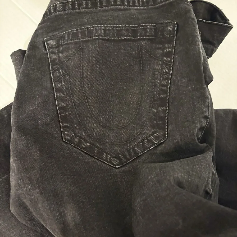 True Religion Jeans Mens 38x32 Black Geno Dark Relaxed Slim Stretch Dark Wash